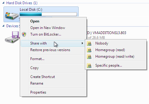 Windows 7 features : Sharing files folders