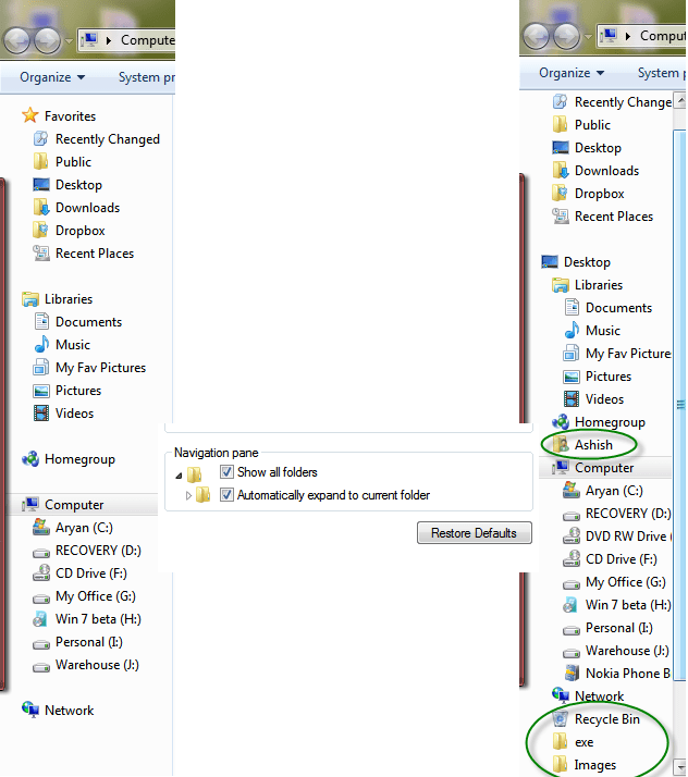 Windows 7 navigation options