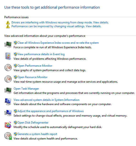 Windows 7 performance tools