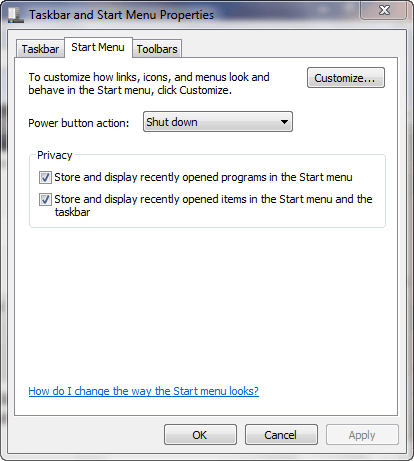 Change actions of power button in Windows 7