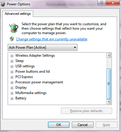 Windows 7 Power Options
