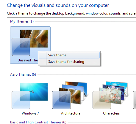 Windows 7 save custom themes