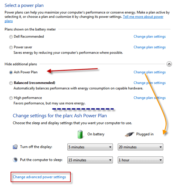 Windows 7 Power Plan Advanced Settings