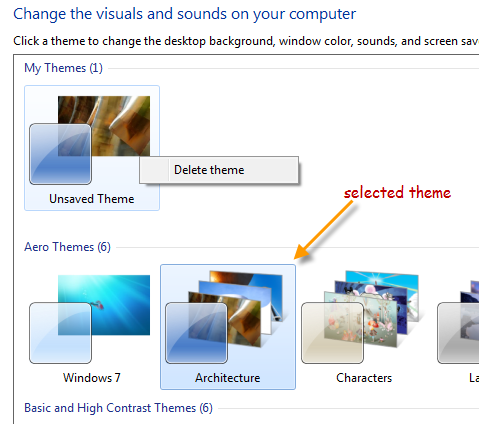 Windows 7 unsaved themes