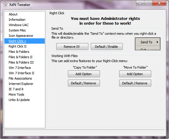 Add / Remove Send to option in Windows 7