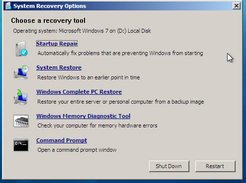 System Recovery tools in Windows Vista and Windows 7
