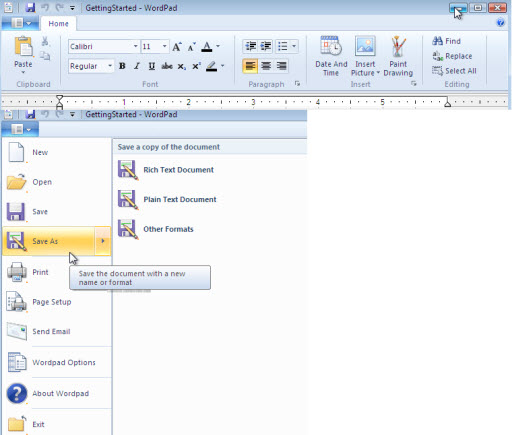 Windows 7 Features : Wordpad Ribbion