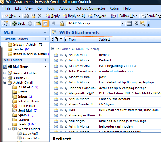 combine two email accounts in outlook 2007