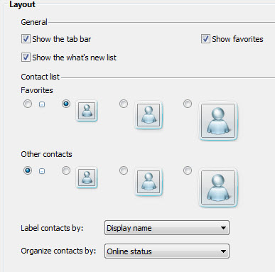 Windows Live Messenger : Lay out configuration