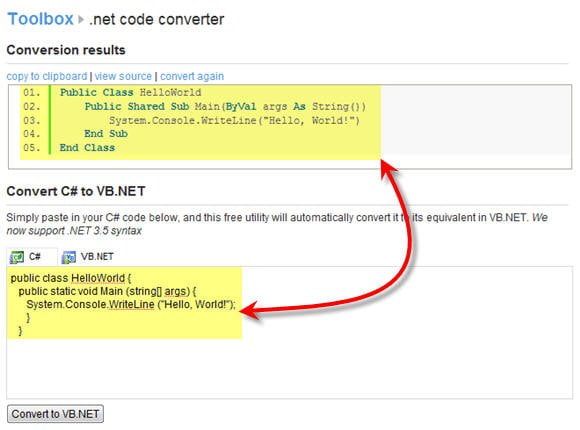 convert c to vb.net on line